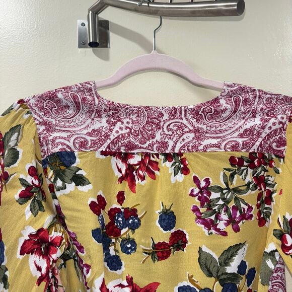 Anthropologie Floral Patchwork Top- Meadow Rue Long Sleeve Wrap Blouse- Size 0 - Picture 8 of 14